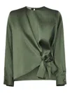 Blanca Vita Green Satin Cesta Blouse In Green