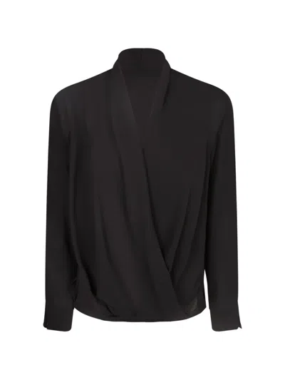 Blanca Vita Wrap-style Long-sleeve Blouse In Black