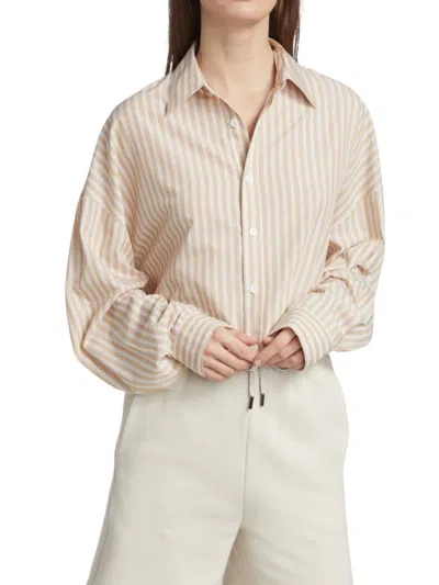 Blanca Women's Thomas Stripe Cropped Shirt In Beige Multicolor