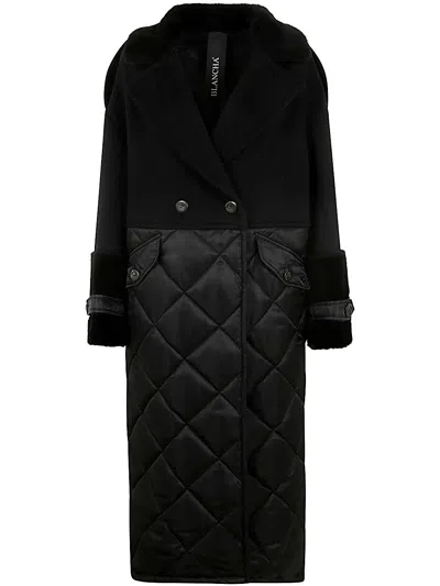 BLANCHA WOOL FABRIC, NYLON FABRIC AND SHEARLING COAT,24079.600 BLACK