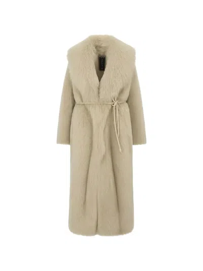 Blancha Belted Faux-fur Coat In Neutral
