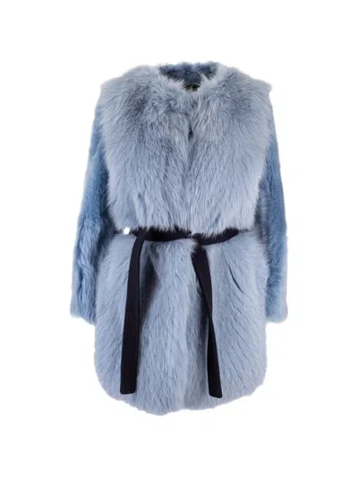 Blancha Belted Faux-fur Jacket In Blue
