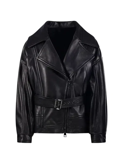 Blancha Belted Leather Jacket In Black