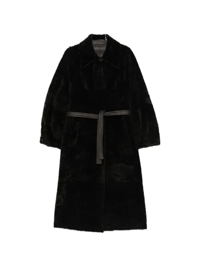 Blancha Belted Shearling Coat In Black