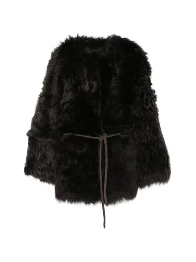 Blancha Belted Shearling Coat In Brown