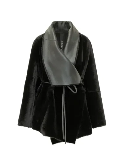Blancha Belted Shearling Jacket In Black