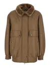 Blancha Brown Bomber Jacket With Fur Collar And Patch Pockets In Leather Woman In Brown
