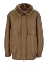 Blancha Brown Bomber Jacket With Fur Collar And Patch Pockets In Leather Woman In Brown