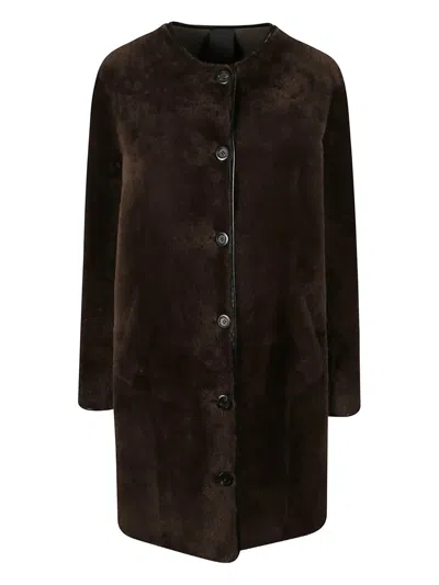 Blancha Buttoned Sheepskin Coat In Brown