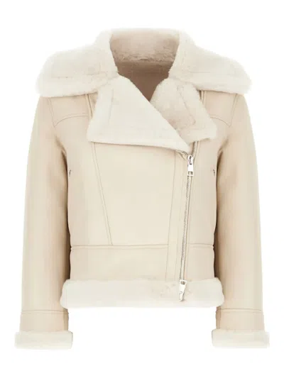 Blancha Shearling Jacket With Faux Fur Collar In Neutral
