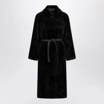 Blancha Belted Collared Long Sleeve Full Length Jacket In Black