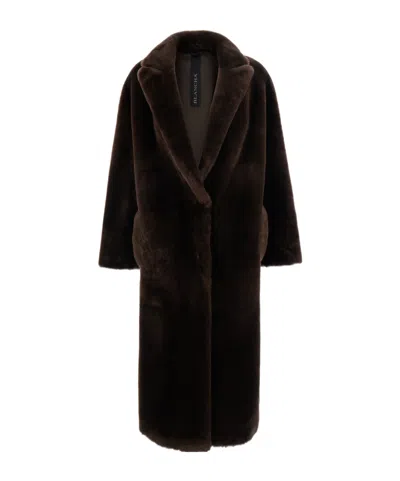 Blancha Coat With Notched Collar In Fur Women In Brown