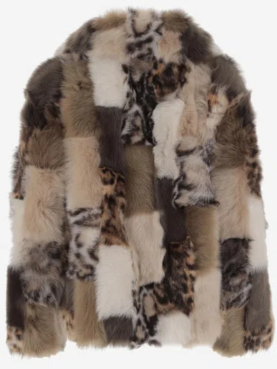 Blancha Color-block Shearling Jacket In Multicolor