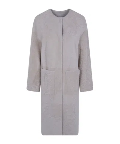Blancha Jacket Long White Light Astrakhan Merino Shearling Coat In Gray