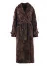 Blancha Shearling Coat Waist Belted In Brown