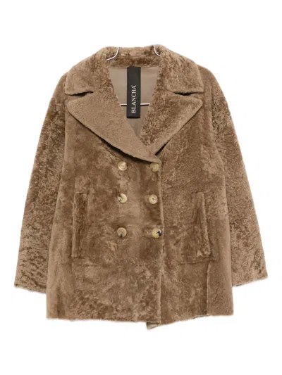 Blancha Double-breasted Shearling Coat In Brown