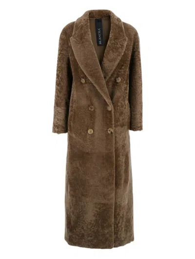 Blancha Double-breasted Shearling Coat In Brown