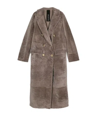 Blancha Double-breasted Shearling Coat In Gray