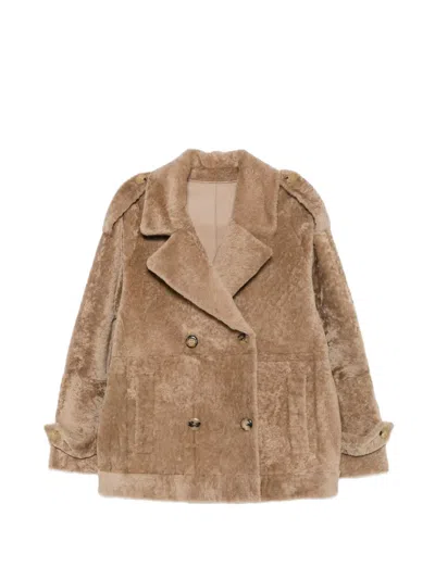 Blancha Double-breasted Shearling Coat In Brown