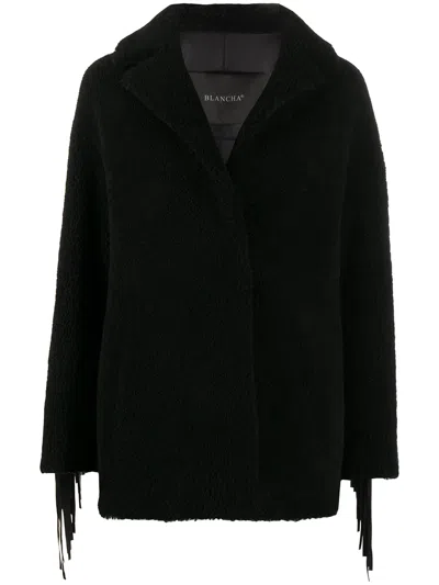 Blancha Fringed Single Breasted Coat In Black