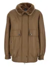 Blancha Brown Bomber Jacket With Fur Collar And Patch Pockets In Leather Woman In Brown