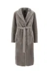 Blancha Shearling Reversible Coat With Belt In Grey