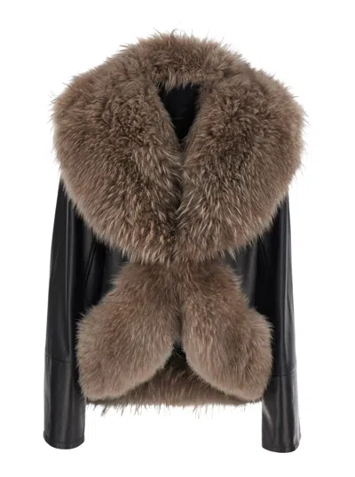 Blancha Fur-trim Leather Jacket In Black