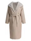 Blancha Hooded Belted Shearling Coat In Brown