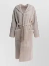 Blancha Hooded Coat With Belted Waist And Pockets In Gray