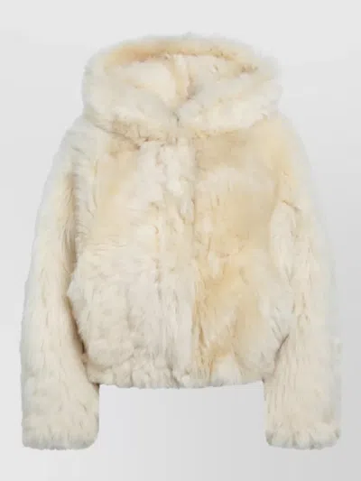 Blancha Hooded Cropped Plush Jacket Relaxed Fit In White
