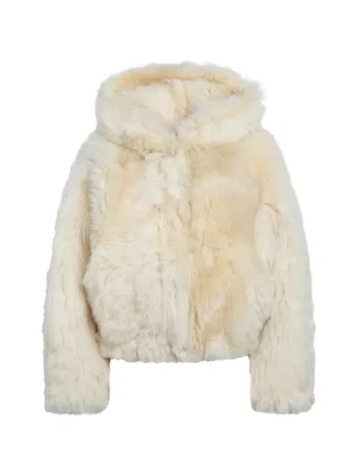 Blancha 시어링 후드 긴소매 재킷 In White