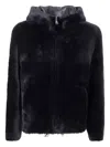 Blancha Hooded Reversible Fur Jacket In Black