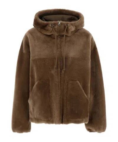 Blancha Hooded Shearling Jacket In Brown