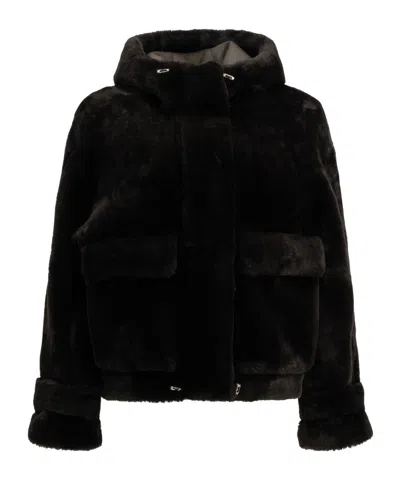 Blancha Hooded Shearling Jacket In Black