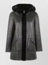 Blancha Hooded Shearling Jacket With Faux Fur Texture In Black
