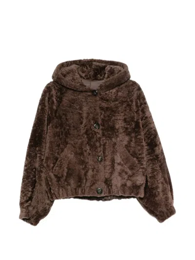 Blancha Hooded Sheepskin In Brown