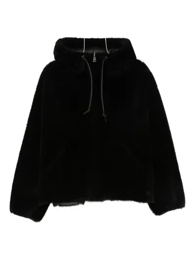 Blancha Hooded Sheepskin Coat In Black