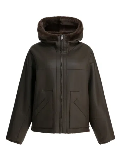 Blancha Hooded Sheepskin Jacket In Brown