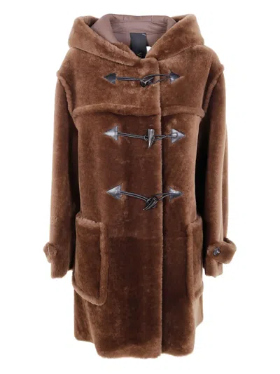 Blancha Hooded Toggle-fastening Coat In Brown