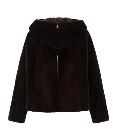 Blancha Hooded Zip-up Fur Jacket In Black