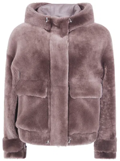Blancha Jacket Hooded "straight Merino Shearling Jacket" In Brown