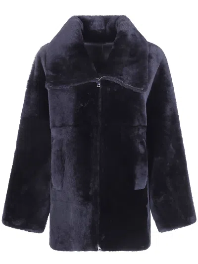 Blancha Jacket Straight Merino Shearling In Blue