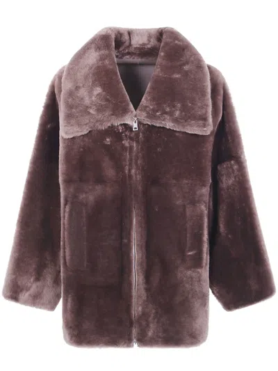 Blancha Jacket Straight Merino Shearling In Brown