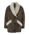 Blancha Lapel Long-sleeved Leather Jacket In Brown