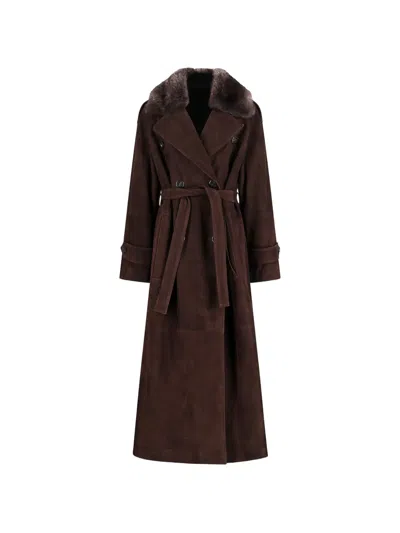 Blancha Long-sleeved Trench Coat In Brown