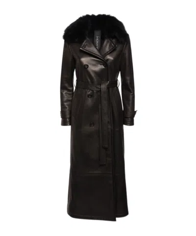Blancha Leather  Shearling Trench Coat In Black