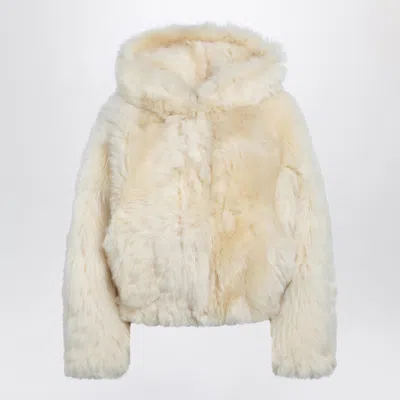 Blancha Hooded Cropped Plush Jacket Relaxed Fit In White