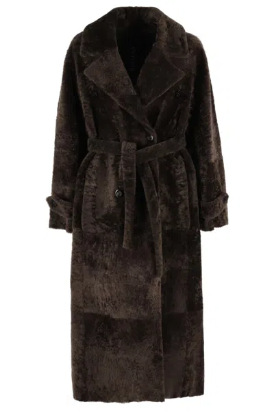 Blancha Light Astrakhan Merino Trench Coat In Black