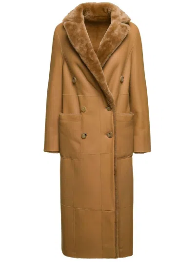 Blancha ® Long Brown Leather Fur Coat