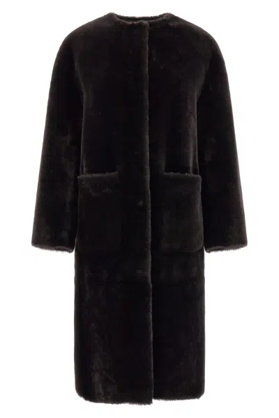 Blancha Long Sleeve Faux Fur Coat Pockets In Brown